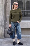 Oversize Fit Madonna Yaka Triko Kadın Kazak 4615216 HAKİ