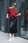 Oversize Fit Madonna Yaka Triko Kadın Kazak 4615216 KIRMIZI