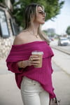 Oversize Fit Madonna Yaka Triko Kadın Kazak 4615216 FUŞYA