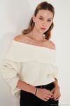 Oversize Fit Madonna Yaka Triko Kadın Kazak 4615216 EKRU