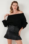 Oversize Fit Madonna Yaka Triko Kadın Kazak 4615216 SİYAH