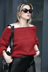 Oversize Fit Madonna Yaka Triko Kadın Kazak 4615216 KIRMIZI