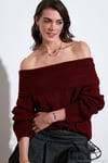 Oversize Fit Madonna Yaka Triko Kadın Kazak 4615216 BORDO