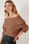 Oversize Fit Madonna Yaka Triko Kadın Kazak 4615216 CAMEL