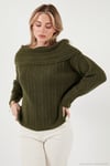 Oversize Fit Madonna Yaka Triko Kadın Kazak 4615216 HAKİ