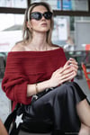 Oversize Fit Madonna Yaka Triko Kadın Kazak 4615216 KIRMIZI