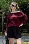 Oversize Fit Madonna Yaka Triko Kadın Kazak 4615216 BORDO