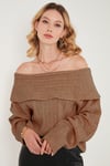 Oversize Fit Madonna Yaka Triko Kadın Kazak 4615216 CAMEL