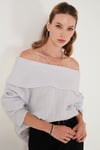 Oversize Fit Madonna Yaka Triko Kadın Kazak 4615216 AÇIK GRİ