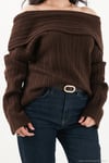 Oversize Fit Madonna Yaka Triko Kadın Kazak 4615216 KAHVE