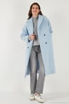 Oversize Fit Mono Yaka Düğmeli Buklet Uzun Kaşe Kadın Kaban 6810236 BEBE MAVİ