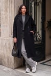Oversize Fit Mono Yaka Düğmeli Buklet Uzun Kaşe Kadın Kaban 6811997 SİYAH