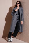 Oversize Fit Mono Yaka Düğmeli Buklet Uzun Kaşe Kadın Kaban 6810236 ANTRASİT