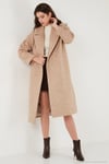 Oversize Fit Mono Yaka Düğmeli Buklet Uzun Kaşe Kadın Kaban 6810236 BEJ