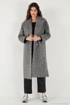 Oversize Fit Mono Yaka Düğmeli Buklet Uzun Kaşe Kadın Kaban 6810236 ANTRASİT
