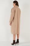 Oversize Fit Mono Yaka Düğmeli Buklet Uzun Kaşe Kadın Kaban 6810236 BEJ