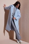 Oversize Fit Mono Yaka Düğmeli Buklet Uzun Kaşe Kadın Kaban 6810236 BEBE MAVİ