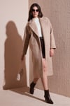 Oversize Fit Mono Yaka Düğmeli Buklet Uzun Kaşe Kadın Kaban 6810236 BEJ