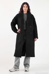 Oversize Fit Mono Yaka Düğmeli Buklet Uzun Kaşe Kadın Kaban 6811997 SİYAH