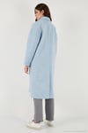 Oversize Fit Mono Yaka Düğmeli Buklet Uzun Kaşe Kadın Kaban 6810236 BEBE MAVİ