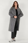 Oversize Fit Mono Yaka Düğmeli Buklet Uzun Kaşe Kadın Kaban 6810236 ANTRASİT