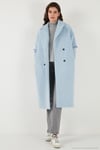 Oversize Fit Mono Yaka Düğmeli Buklet Uzun Kaşe Kadın Kaban 6810236 BEBE MAVİ
