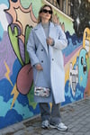 Oversize Fit Mono Yaka Düğmeli Buklet Uzun Kaşe Kadın Kaban 6810236 BEBE MAVİ