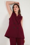 Oversize Fit Mono Yaka Kolsuz Düğmeli Ceket Kadın Yelek 6521177 BORDO