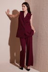 Oversize Fit Mono Yaka Kolsuz Düğmeli Ceket Kadın Yelek 6521177 BORDO