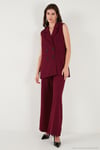 Oversize Fit Mono Yaka Kolsuz Düğmeli Ceket Kadın Yelek 6521177 BORDO