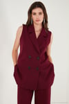 Oversize Fit Mono Yaka Kolsuz Düğmeli Ceket Kadın Yelek 6521177 BORDO