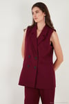 Oversize Fit Mono Yaka Kolsuz Düğmeli Ceket Kadın Yelek 6521177 BORDO