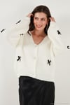 Oversize Fit V Yaka Fiyonk Detaylı Düğmeli Kadın Hırka 4615577 EKRU