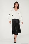 Oversize Fit V Yaka Fiyonk Detaylı Düğmeli Kadın Hırka 4615577 EKRU