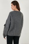Oversize Fit V Yaka Fiyonk Detaylı Düğmeli Kadın Hırka 4615577 ANTRASİT
