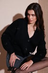 Oversize Fit V Yaka Fiyonk Detaylı Düğmeli Kadın Hırka 4615577 SİYAH