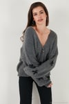 Oversize Fit V Yaka Fiyonk Detaylı Düğmeli Kadın Hırka 4615577 ANTRASİT