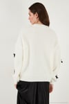Oversize Fit V Yaka Fiyonk Detaylı Düğmeli Kadın Hırka 4615577 EKRU