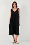 Oversize Fit V Yaka Midi Boy Basic Kadın Elbise 6788688 SİYAH