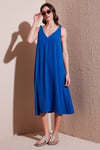 Oversize Fit V Yaka Midi Boy Basic Kadın Elbise 6788688 SAKS