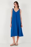 Oversize Fit V Yaka Midi Boy Basic Kadın Elbise 6788688 SAKS