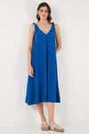 Oversize Fit V Yaka Midi Boy Basic Kadın Elbise 6788688 SAKS