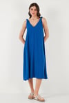 Oversize Fit V Yaka Midi Boy Basic Kadın Elbise 6788688 SAKS