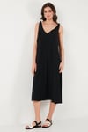 Oversize Fit V Yaka Midi Boy Basic Kadın Elbise 6788688 SİYAH