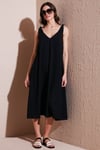 Oversize Fit V Yaka Midi Boy Basic Kadın Elbise 6788688 SİYAH