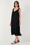 Oversize Fit V Yaka Midi Boy Basic Kadın Elbise 6788688 SİYAH