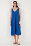 Oversize Fit V Yaka Midi Boy Basic Kadın Elbise 6788688 SAKS