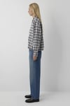 Oversize Fit  Yaka Ekoseli Kısa Kadın Gömlek 1220279-91755 GRİ
