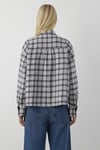 Oversize Fit  Yaka Ekoseli Kısa Kadın Gömlek 1220279-91755 GRİ
