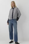 Oversize Fit  Yaka Ekoseli Kısa Kadın Gömlek 1220279-91755 GRİ
